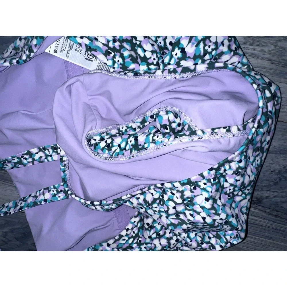 Athleta Womens Small Hermosa Ditsy Floral One Piece Flower Swimsuit Purple Lined
